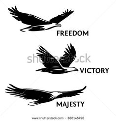 three eagle silhouettes with the words freedom victory and majesty