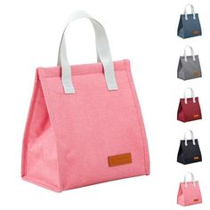 an image of a pink bag with four different colors and sizes on the front, two are