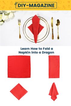 How to fold a napkin into a Dragon Easy Napkin Folding, Cloth Napkin Folding, Dinosaur Head, Diy Magazine