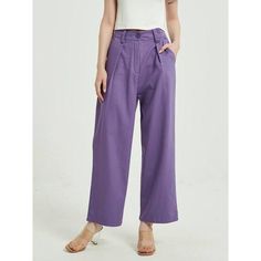 Discover Your New Wardrobe Essential Embrace effortless style and comfort with our Chic Purple High-Waist Wide Leg Trousers for Women. Designed for the modern woman who appreciates both fashion and function, these trousers are a must-have for your wardrobe. Whether you're stepping out for a casual day or dressing up for a night out, these trousers offer versatility and chic appeal. Exceptional Features Season Versatility: Ideal for Spring, Autumn, and Summer, adapting seamlessly to various climates and occasions. Comfortable High Waist Design: The high waist style not only flatters your figure but also ensures comfort all day long. Quality Fabric: Made with premium cotton broadcloth, these trousers promise both durability and breathability. Vintage Charm: The vintage-inspired design adds a Casual Wide-leg Purple Pants, Ankle-length Purple Pants With Pockets, Purple Relaxed Fit Wide-leg Pants, Full-length Purple Elastane Pants, Purple Full-length Pants With Elastic Waistband, Purple Pink Color, Cardigan Sweater Vest, Stylish Blouse, Simple Tees