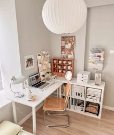 a white desk with a laptop computer on top of it