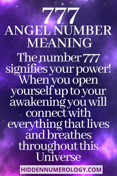 an image with the words 777 angel number meaning in white on purple and blue background