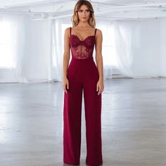 Women's Casual Polyester V-Neck Jumpsuit With Lace | ZORKET Prom Romper Jumpsuits, Prom Romper, Female Jumpsuit, Club Decoration, Women Romper, Future Outfit, Jumpsuit Outfit, 2000s Fashion Outfits, Casual Rompers