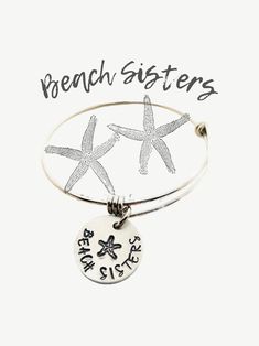 Single Stainless Steel  Bangle  Hand Stamped Aluminum Discs  or  Stainless Steel Necklace *Can be personalized  Just include details in message to seller NOTE: The photo is an example of what will be custom made for you. Each piece is hand stamped and each will look slightly different. Letters may not be perfectly centered. This uniqueness is part of the beauty of a handmade item. Starfish Charm Bracelets For Beach Season, Adjustable Starfish Bracelet With Lobster Clasp, Adjustable Silver Charm Bracelet With Starfish, Adjustable Starfish Charm Bracelet Gift, Adjustable Bracelet With Lobster Clasp For Vacation, Adjustable Silver Charm Bracelet For Holiday, Adjustable Starfish Charm Bracelet For Vacation, Adjustable Vacation Jewelry With Starfish Charm, Adjustable Starfish Charm Jewelry For Vacation