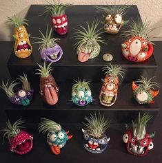 there are many fake plants on the shelf