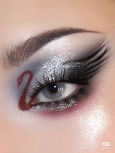 Silver And Red Makeup, Red And Silver Makeup, Eye Makeup Inspo, Chainmail Clothing, Silver Makeup, Red Forest, Rave Makeup, Smink Inspiration