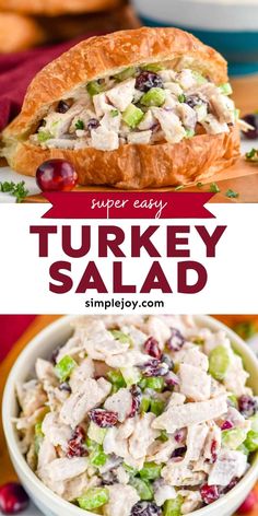 turkey salad with cranberries and grapes in a bowl