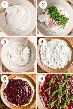 the steps to make cranberry sauce in a bowl with cream cheese and green onions