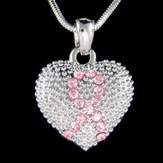 Necklace Friends, Puffed Heart Necklace, Pink Awareness, Earrings Matching, Awareness Jewelry, Picture Necklace, Nugget Necklace, Puffed Heart, Awareness Ribbon