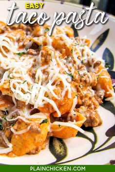 this easy taco pasta recipe is loaded with meat, cheese and sauce for an easy weeknight meal