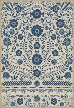 a blue and white floral design on a beige background with an old - fashioned frame