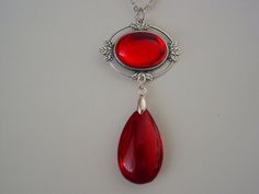 Witch Wear Ruby End Red Silver Oxidized Finish by JJsCollections Red Drop-shaped Jewelry For Gift, Red Drop Jewelry For Gift, Red Drop Necklace For Gift, Vintage Red Teardrop Jewelry, Red Teardrop Necklace For Valentine's Day, Purple Necklaces, Ruby Red Necklace, Witches Of East End, Witch Pendant