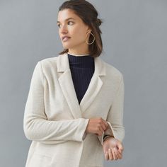 Knit Longline Blazer | Nuuly Rent Elegant Beige Knit Outerwear, Elegant Knit Outerwear For Work, Elegant Knit Outerwear For Spring, Chic Beige Blazer For Layering, Elegant Beige Blazer For Everyday, East Coast Fashion, Girl Silhouette, Office Fashion Women, California Style