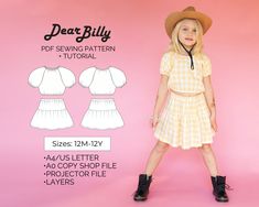 "This is a girls crop top and skirt set bundle PDF Sewing Pattern (instant download) with Instructions. 'BonBon' set pattern by DearBillyPatterns. Designed for woven fabrics. This is a PDF Sewing Pattern (instant download) in sizes 12M-18M-2Y-3Y-4Y-5Y-6Y-7Y-8Y-9Y-10Y-11Y-12Y. All sizes are included in your purchase. This is an intermediate skill level sewing pattern that requires prior sewing experience. If you have any questions while sewing-feel free to email us, we'll be more than happy to wa Girls Top Pattern, Crop Top And Skirt Set, Crop Top And Skirt, Top And Skirt Set, Girls Crop Tops, Top Sewing Pattern, Woven Fabrics, Set Patterns, Girls Blouse