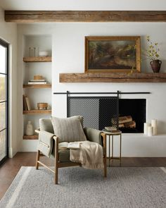 a living room filled with furniture and a fire place next to a painting on the wall