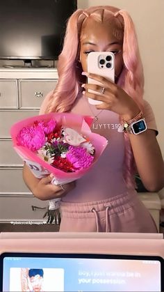 Light Pink Hair Outfits, Pigtail Wig Hairstyles, Pink Wigs Black Women, Pink Frontal Wig Hairstyles, Pink Wig Styles, Pink Birthday Outfits Black Women, All Pink Aesthetic, Hair Styles Wig, 2023 Hairstyles