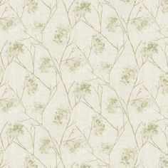 a wallpaper with green leaves and branches on white paper, as well as a beige background