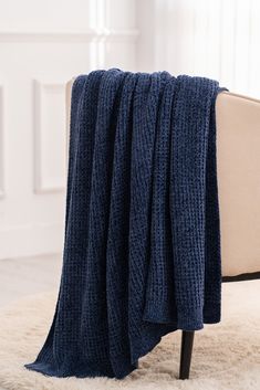 The incredibly soft touch of this chenille throw is enough to make it one of your top home essentials. We think a cozy blanket is a key part of a healthy lifestyle. This throw offers a lightweight and irresistibly cozy layer and ideal if you also want to add a subtle accent of color to your room. Mixing fine waffle patterns with unique variations in texture, which provide warmth without weight.. EVERGRACE Amory Chenille Knit Navy 50-in x 60-in Throw Polyester in Blue | 202004T21 Navy Blue Throw Blanket, Dark Blue Throw Blanket, Pretty Body, Gray Room, Chenille Blanket, Blue Throw Blanket, Chenille Throw, Grey Room, Room Stuff