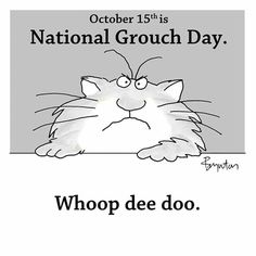 the national grouch day poster with a cat peeking out from behind a sign