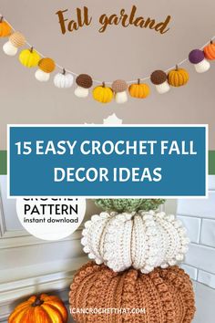 15 easy crochet fall decor ideas, featuring a garland of crocheted pumpkins and a stack of crocheted pumpkins in autumn colors. Crochet Home Decor Patterns, Fall Crochet Patterns Free, Crochet Pumpkin Patterns, Selling Crochet Items, Home Decor Patterns, Fall Crochet Projects, Afghan Crochet Patterns Easy, Pumpkin Patterns