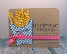 a card with french fries on it