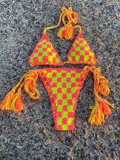 Bohemian Crochet Swimwear, Bohemian Crochet Swimwear For Swimming, Crochet Swimwear For Beachwear At The Pool, Crochet Swimwear For Beach Season Sunbathing, Fitted Multicolor Crochet Swimwear, Crochet Swimwear For Poolside, Crochet Beachwear Swimwear For Poolside, Crochet Festival Beachwear Swimwear, Crochet Triangle Top Swimwear For Swimming