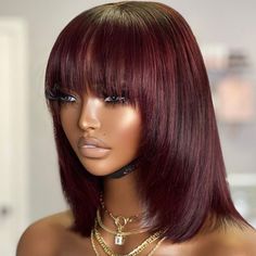 UNice Burgundy Wolf Cut 13x4 Lace Front Bob Wig Bangs Layer Cut With Bangs, Bob Layer, Lace Front Bob, Short Bobs With Bangs, Layer Cut, Glueless Wigs, Raw Hair, Short Bob Wigs