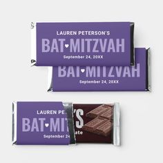 two personalized chocolate bar wrappers for bat mitzvah