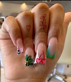 Duck Nails With Flowers, Short Easy Nails, Short And Simple Nails, Takashi Murakami Acrylic Nails, Cute Nail Sets, Short Medium Nails, Nail Inspo Medium Length, Valentines Day Nails Duckies, Duck Nails With 3d Flowers