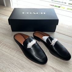 Brand New Shoe, Never Been Worn. Size 6, But Runs A Bit Small So Would Fit A Size 5 1/2. Classic Black Mules For Office, Chic Black Mules For Business, Coach Black Loafers With Round Toe, Coach Leather Loafers For Spring, Chic Coach Loafers For Office, Designer Black Loafers For Spring, Chic Formal Coach Loafers, Coach Elegant Formal Loafers, Elegant Coach Loafers For Formal Occasions