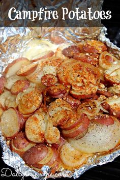 the campfire potatoes are ready to be cooked on the grill and put in foil