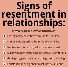 a pink poster with the words signs of resentment in relationships