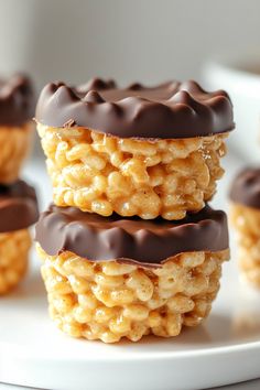 chocolate covered macaroni and cheese treats on a white plate