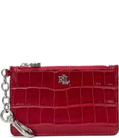 From Lauren Ralph Lauren&#x2C; the Croc-Embossed Leather Zip Card Case features:Leather shell exteriorSilver-toned hardwarePolyester and recycled polyester liningTop zip closureFour credit card slots and one slip pocket at the exteriorPolished “LRL” metal logo at the front“LRL” engraved metal padlock charm at the zipperAttached chain with a metal dog clipApprox. 3.25" H x 5" LImported. Engraved Metal, Ralph Lauren Style, Dog Clip, Metal Engraving, Metal Logo, Metallic Logo, Embossed Leather, Lauren Ralph Lauren, Card Case