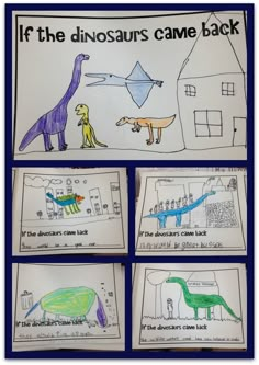 four different pictures of dinosaurs with the words if the dinosaurs came back written on them