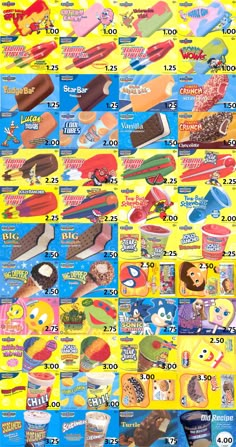 an advertisement for ice cream and desserts on the side of a yellow background with numbers