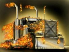 a large truck with flames coming out of it