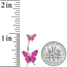 Pink Double Butterfly Glitter Wings Double Mount Belly Ring Double your style with this 14 gauge navel ring! It's made with a 3/8" durable 316L surgical grade stainless steel curved barbell. The top end features a butterfly charm, with pink inlaid wings. The wings are further embellished with tiny flecks of glitter for an extra touch of style. The bottom end features a matching butterfly, further embellished with pink and glitter wings. Get twice the style with this marvelous, matching butterfly Pink And Glitter, Double Butterfly, Jewelry Promotion, Belly Button Jewelry, Tongue Rings, Navel Ring, Button Rings, Navel Rings, Belly Ring