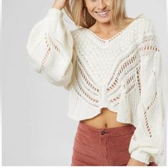 New With Tags Oversized Sleeves, Sweater Women's, Sweater For Women, Sweater White, Cold Weather Outfits, Women's Sweaters, Free People Sweaters, Open Weave, Free People Sweater