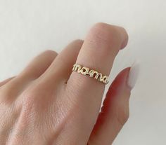 14K Solid Gold Mama Ring. Perfect Gift For New Mamas. Make A Beautiful Statement By Wearing Alone Or Stacked. Jewelry Comes In A Cute Gift Box Ready To Present.  🖤 All Jewelry Is New And Inspected For Quality Assurance.  🖤 Jewelry Is Crafted In Genuine High Quality 14K Gold. 🖤 We Do Not Sell Gold Plated.  Product Detail: Metal: 14K Solid Yellow Gold Width Of Band: 1.3mm Width Of Mama: 4.1mm Weight: 1.8 Grams Size: Selectable ✨ Please Feel Free To Ask Me Any Questions Or Concerns You May Have Gold Everyday Ring With Meaningful Style, Gold Meaningful Everyday Ring, Meaningful Everyday Gold Ring, Handmade Gold Ring For Mother's Day, Gold Handmade Rings For Mother's Day, Mama Ring, Mothers Ring, Mom Ring, Cute Gift Boxes