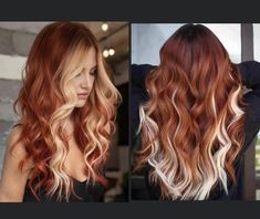 Red Hair With Blonde Highlights Extensions, Blonde Under Red Hair, Copper And Blonde Peekaboo, Auburn And White Hair, Dark Red Hair With Blonde Peekaboos, Ginger With Blonde, Ginger And White Hair, Trendy Hair Dye, Igora Hair Color