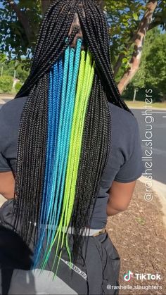 Rainbow Lemonade Braids, Rainbow Peekaboo Braids, Colorful Box Braids, Braid Sizes, Braid Colors, Blue Box Braids, Color Block Hair, Colored Box Braids