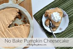 no bake pumpkin cheesecake in a pie pan with a slice missing from it