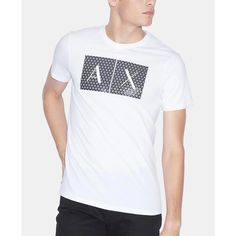 Lock down casual style for evenings and weekends with the sleek look of this graphic-print T-shirt from Armani Exchange..Crew neck.Graphic print at front.Cotton.Machine washable.Imported Tan Fitted Graphic Print T-shirt, Fitted Tan T-shirt With Graphic Print, Fitted Tan Graphic Print T-shirt, Ax Logo, Mens Casual T Shirts, Armani Exchange Men, Logo New, Short Sleeve Shirts, Casual T Shirt