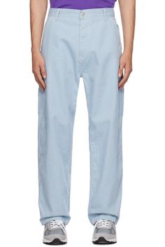 Carhartt Work In Progress: Blue & Off-White Terrell Trousers | SSENSE Relaxed Fit Cotton Work Pants With Cropped Leg, Cropped Leg Cotton Work Pants With Pockets, Cotton Jeans With Patch Pockets And Straight Hem, Cropped Leg Cotton Cargo Pants, Cotton Work Pants With Patch Pockets And Tapered Leg, Cropped Cotton Pants With Side Pockets, Cotton Cropped Pants With Side Pockets, Cotton Cargo Pants With Cropped Leg And Welt Pockets, Cropped Leg Cotton Cargo Pants With Welt Pockets