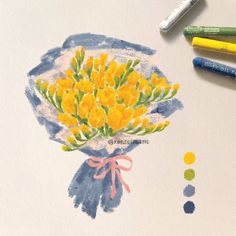 a bouquet of yellow flowers is drawn with colored pencils