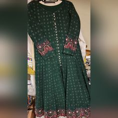 Green Salwae Kameez With Burgendy Embroidery Size Large Pakistani Style, Salwar Kameez, Size Large, Embroidery, Customer Support, Full Service, Green, Women Shopping, Color