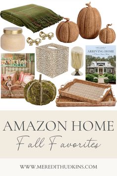 an assortment of home decor items with text overlay that reads amazonn home fall favorites