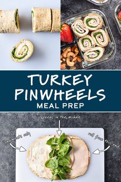 the turkey pinwheels meal prep is shown with ingredients and instructions to make it