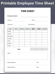 a printable employee time sheet for employees to work in the company's office